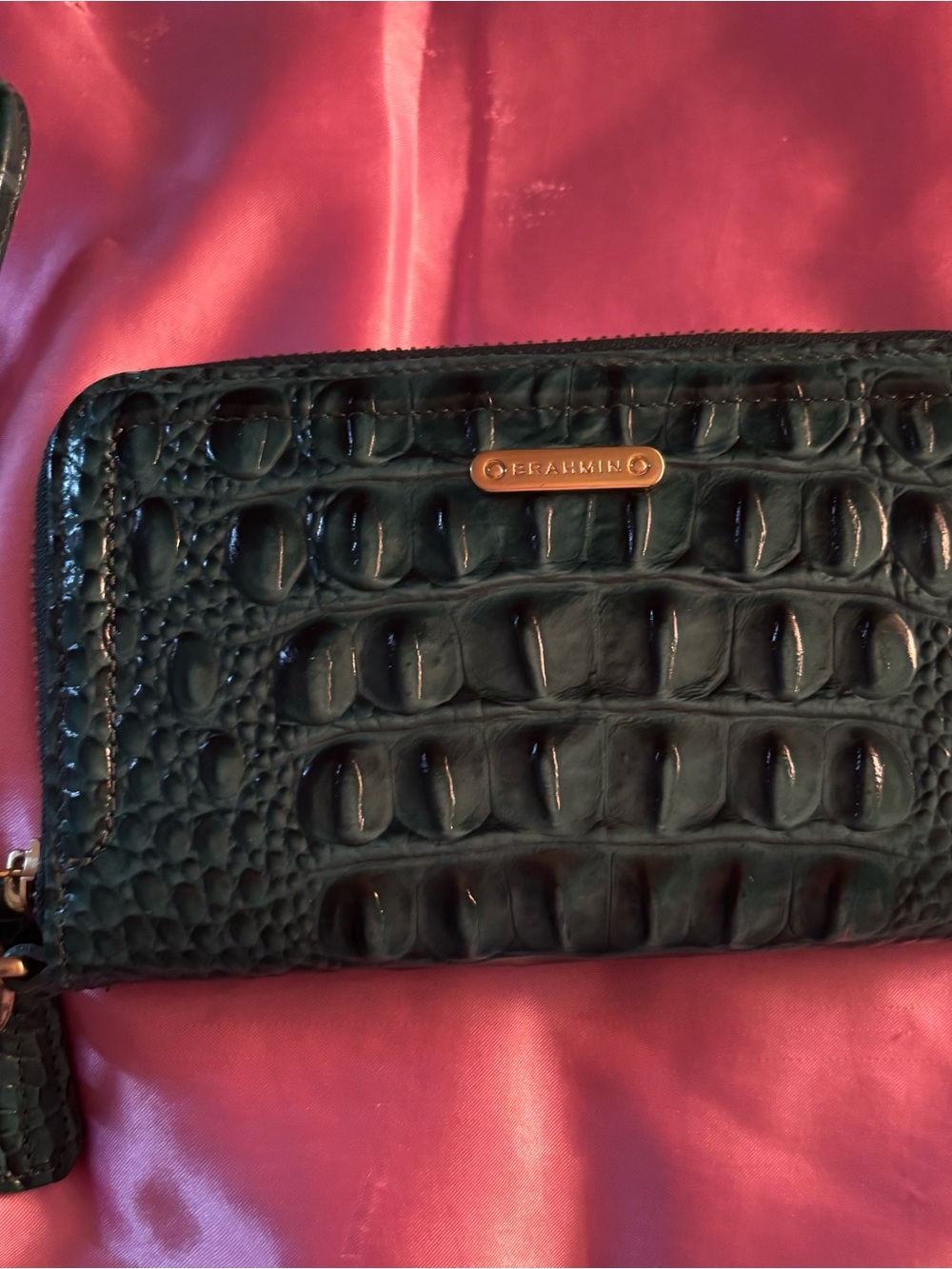 Brahmin Teal Croc-Embossed Zip-Around Wallet/Wristlet